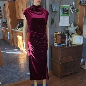Anthropologie Velvet Sleeveless Cowl Necked Dress ☆  Deep Wine Burgundy ☆ Size M